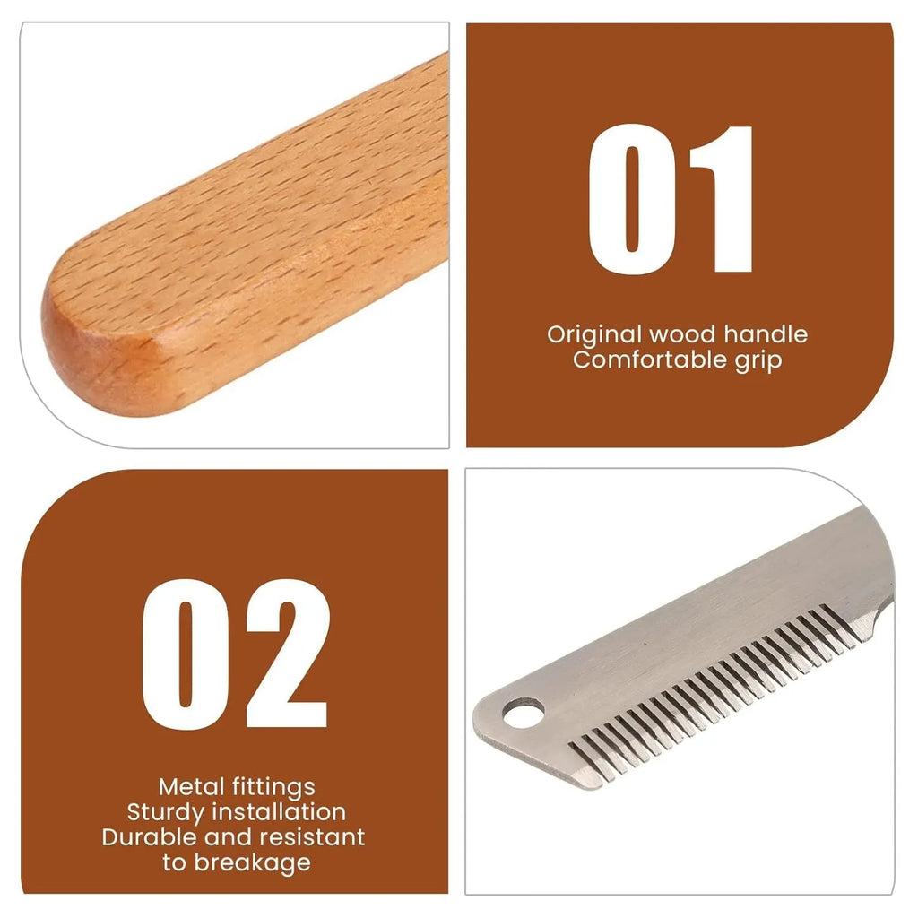 Pet stripping comb grooming tool with wood handle and metal teeth for dogs and cats