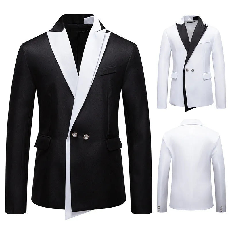 Men’s slim-fit suit jacket in black with bag cover seam pockets, polyester blend fabric