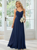 Women's sleeveless long A-line pleated dress in solid colour polyester fabric