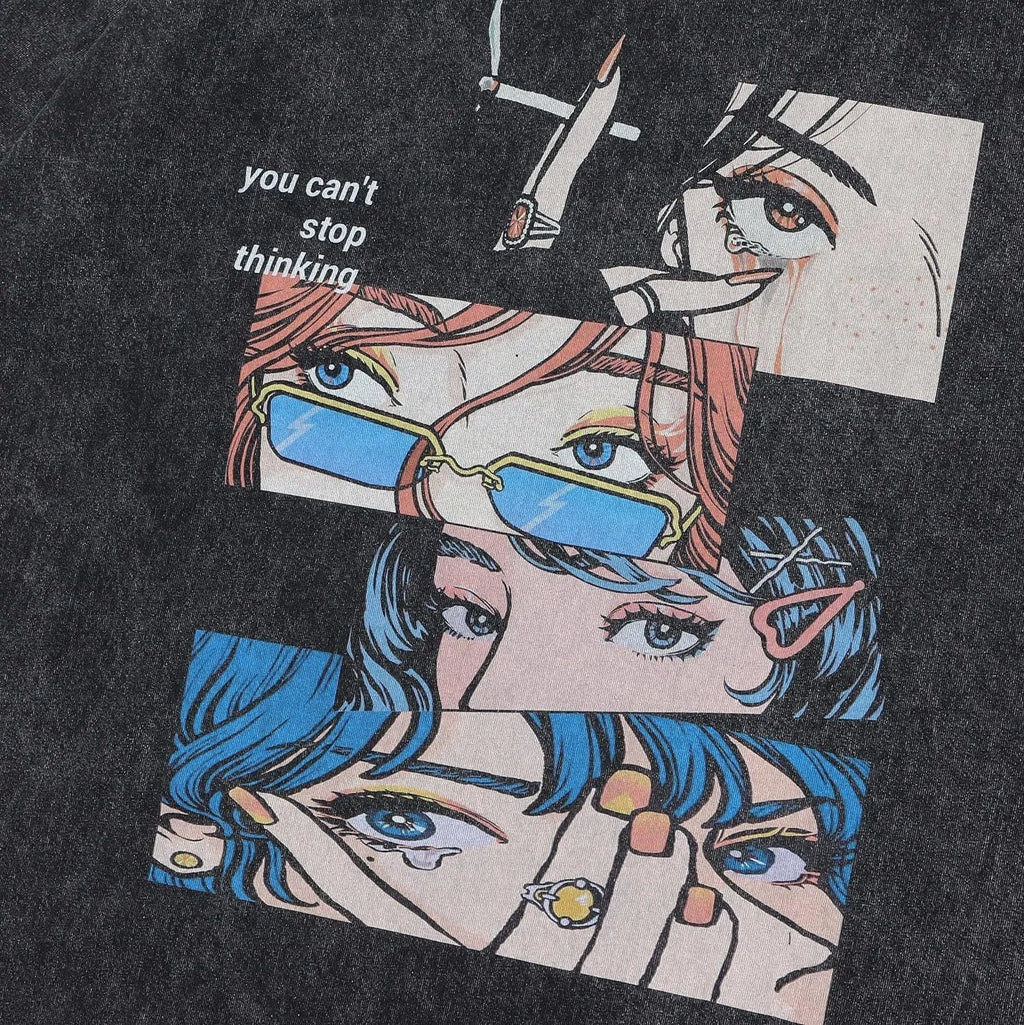 Men's retro style cotton t-shirt with cartoon print design in short sleeve loose fit for summer wear