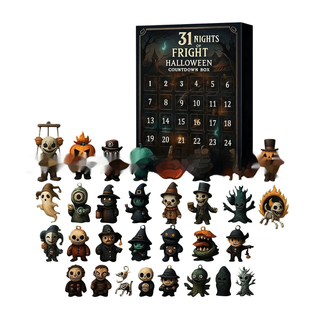 Halloween horror countdown box with 31 compartments and resin doll blind box surprises