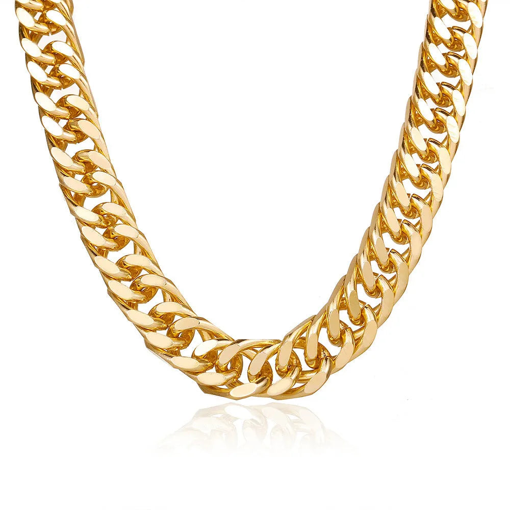 Gold tone women's thick chain necklace with 32cm length and 6cm pendant drop on alloy electroplated chain
