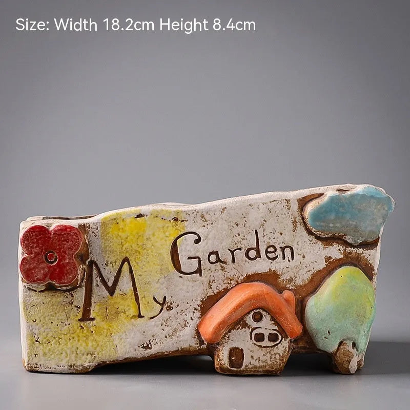 Hand-painted large caliber ceramic combination flower pot with cute pastoral meat and flower design in colour option A