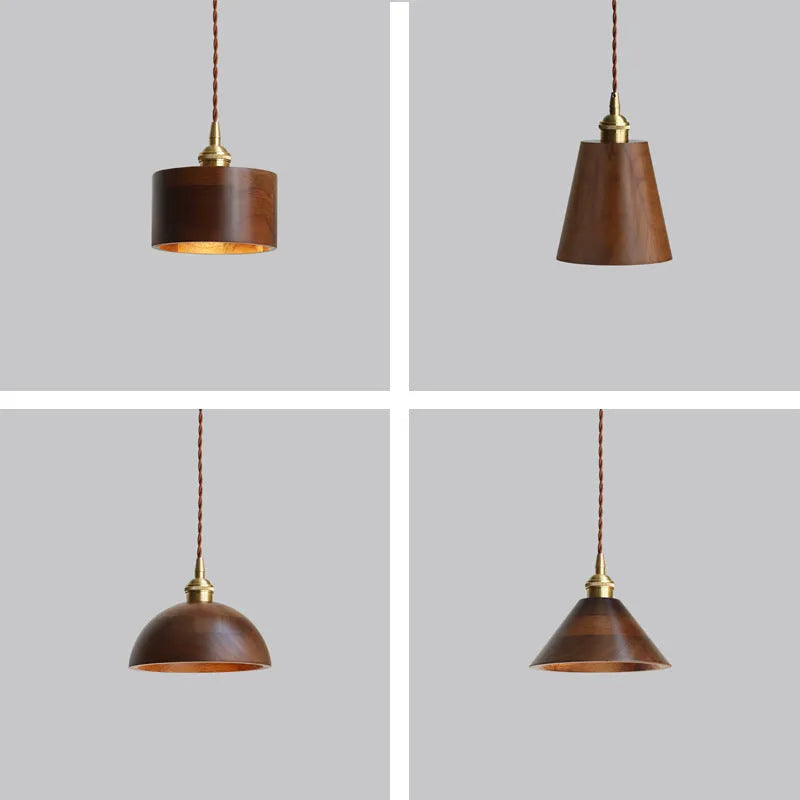 Black walnut single-head droplight chandelier with copper wood art construction