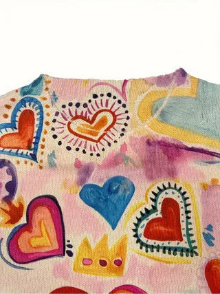 Loose fit digital printed top with lapel collar on a hanger, showing custom print artwork.