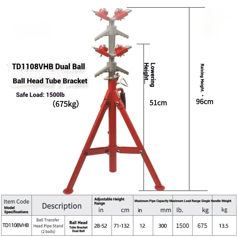 Metal V-head pipe support bracket with ball fittings for steel pipe.
