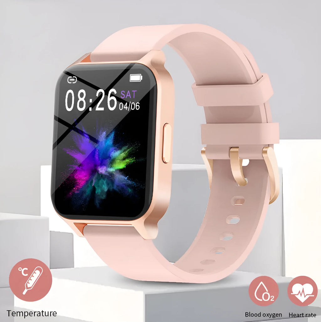Smart colour screen health watch with black mesh strap displaying heart rate monitoring interface
