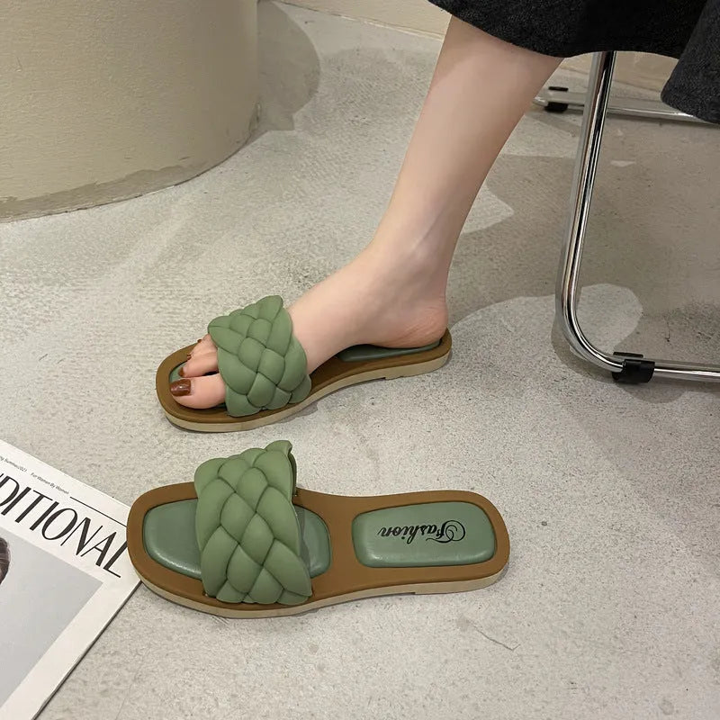 Women's plaid pattern PVC beach sandals with thick anti-skid sole in black, green, orange or white
