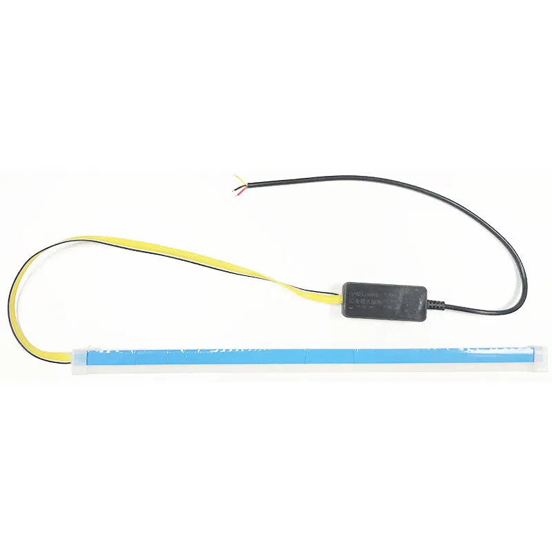 Flexible silicone car LED daytime running light and turn signal strip showing length options