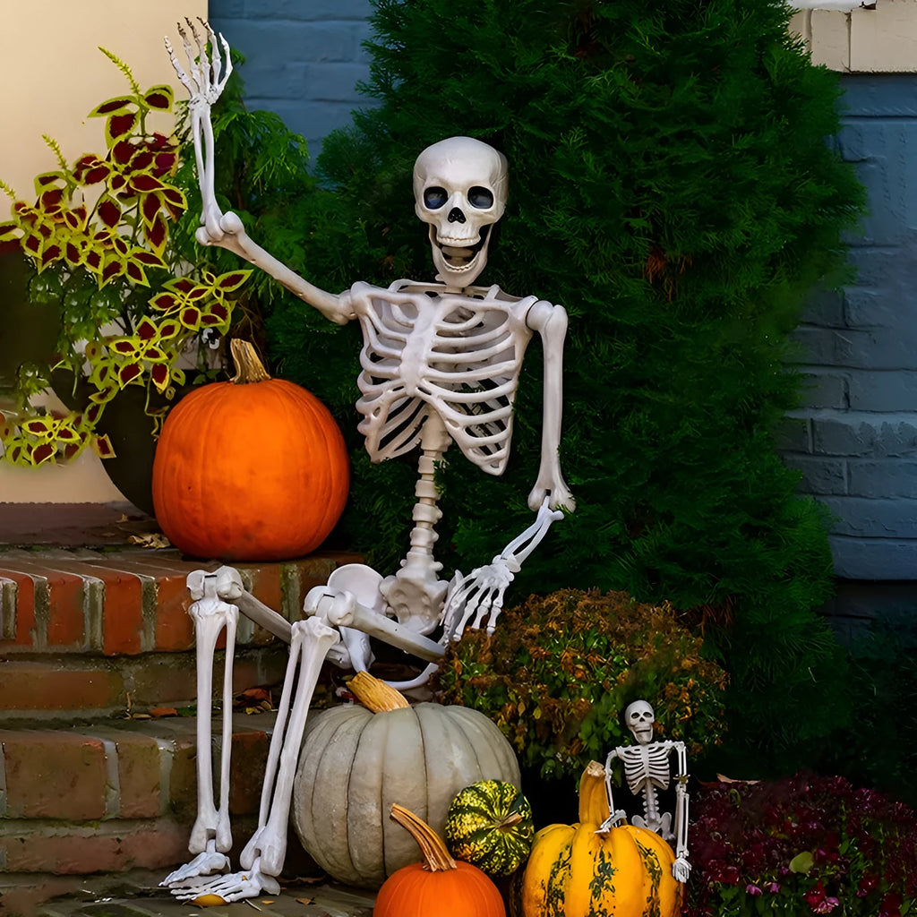 90cm tall plastic Halloween skeleton model with movable joints for outdoor decoration