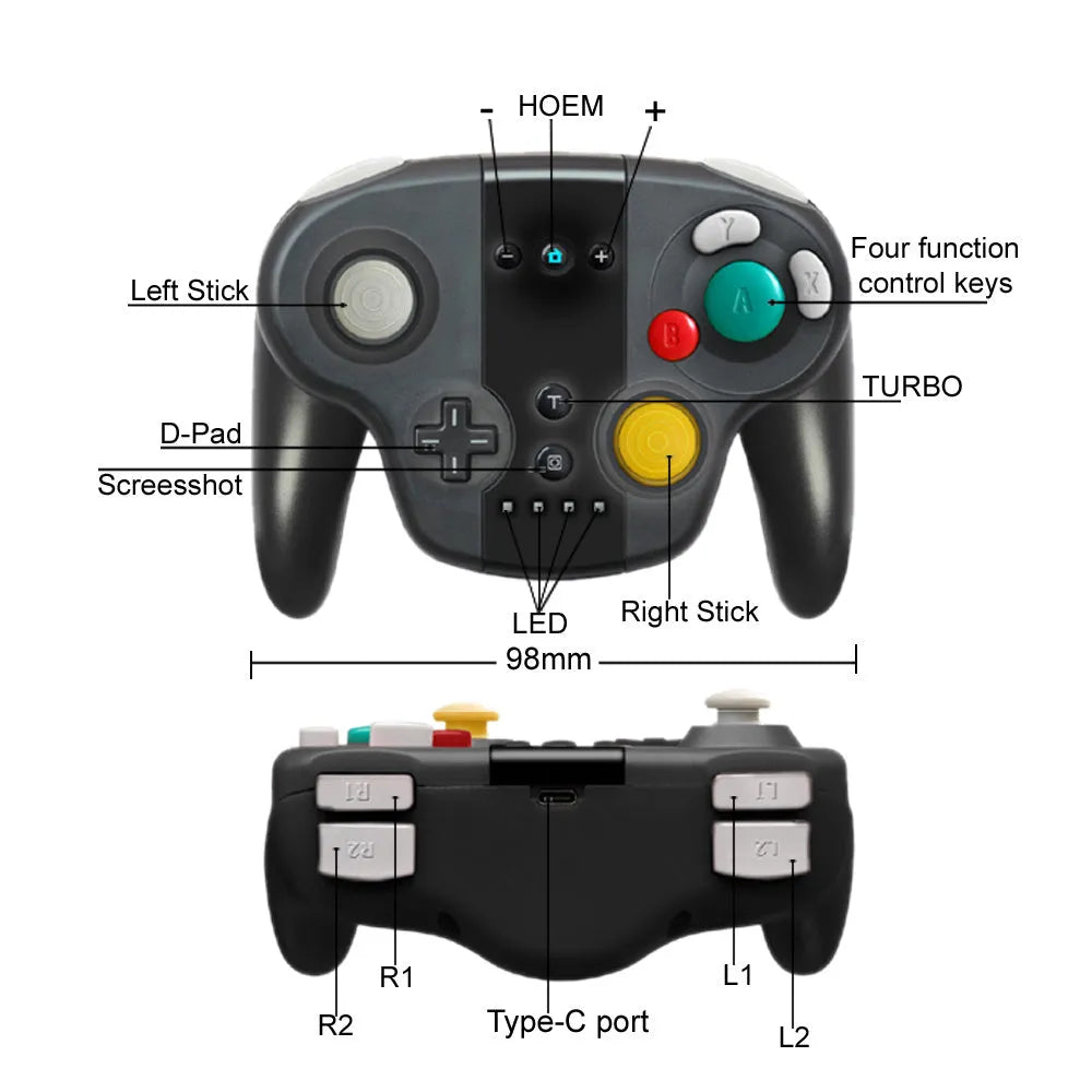 Black wireless gamepad controller with NFC function for Nintendo Switch and PC gaming