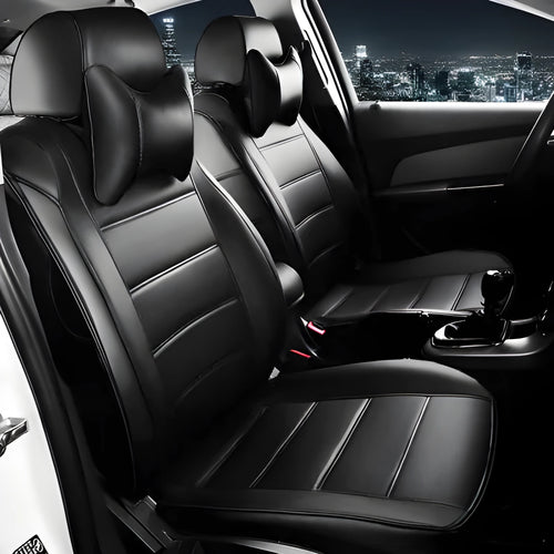 Genuine cow leather all-season car seat cover with binding style construction in beige and black colour options.