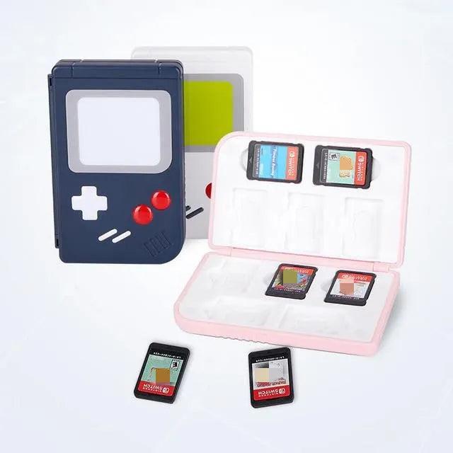 Nintendo Switch game card storage box in blue, pink or white colours with compact portable design