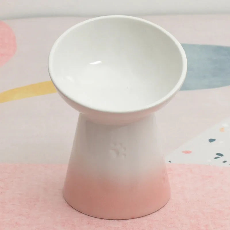 Ceramic pet bowl with raised base and various rim shape options