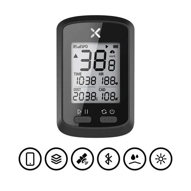 Black digital bicycle stopwatch with large LCD display on a plastic casing
