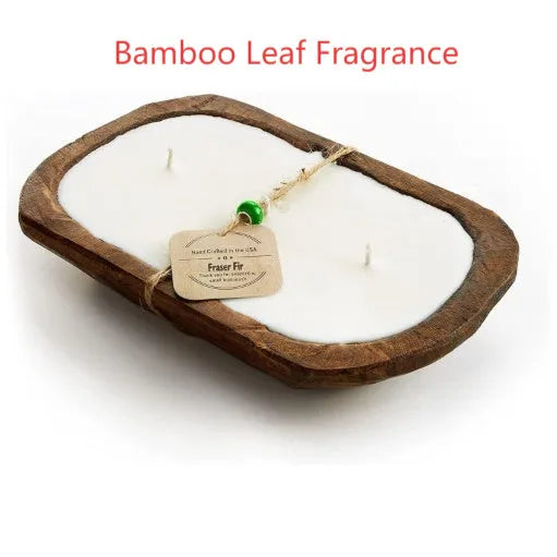 Retro wooden basin aromatherapy candle with three wicks and soy wax in lavender scent