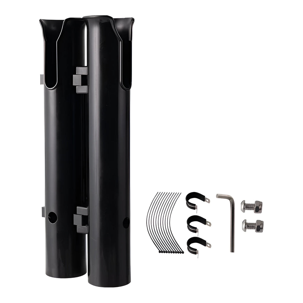 Plastic fishing rod rack with pipe clamp for motorcycle and bicycle mounting