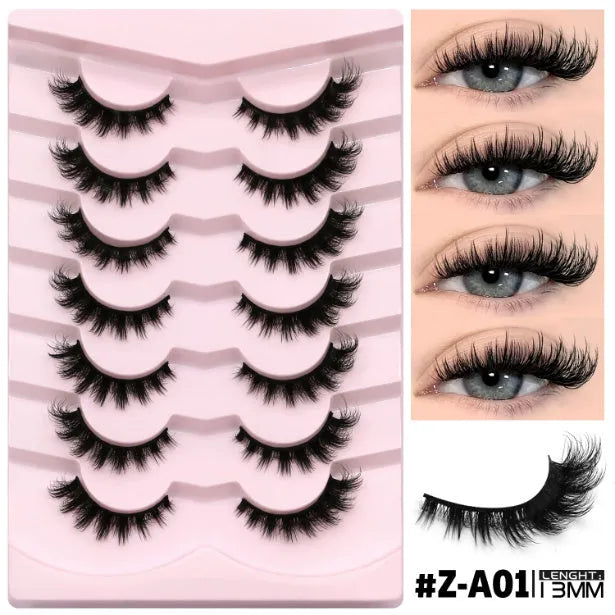 Box of natural false eyelashes and glue in one of six style options