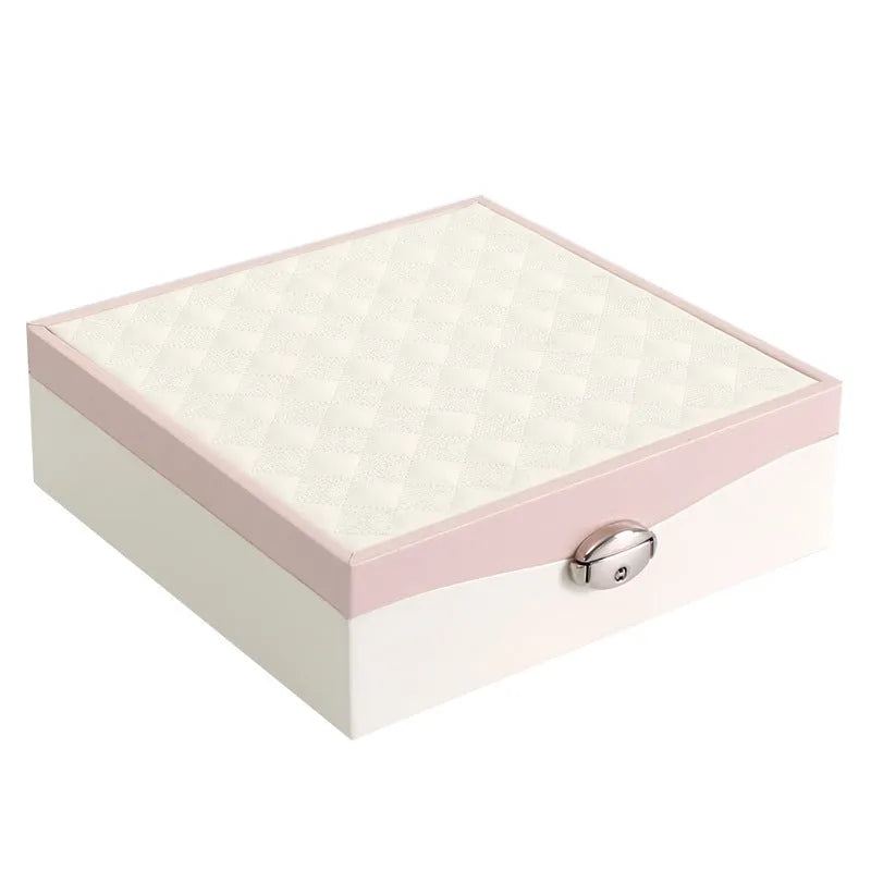 Red PU leather jewellery storage box for necklaces and rings with large capacity