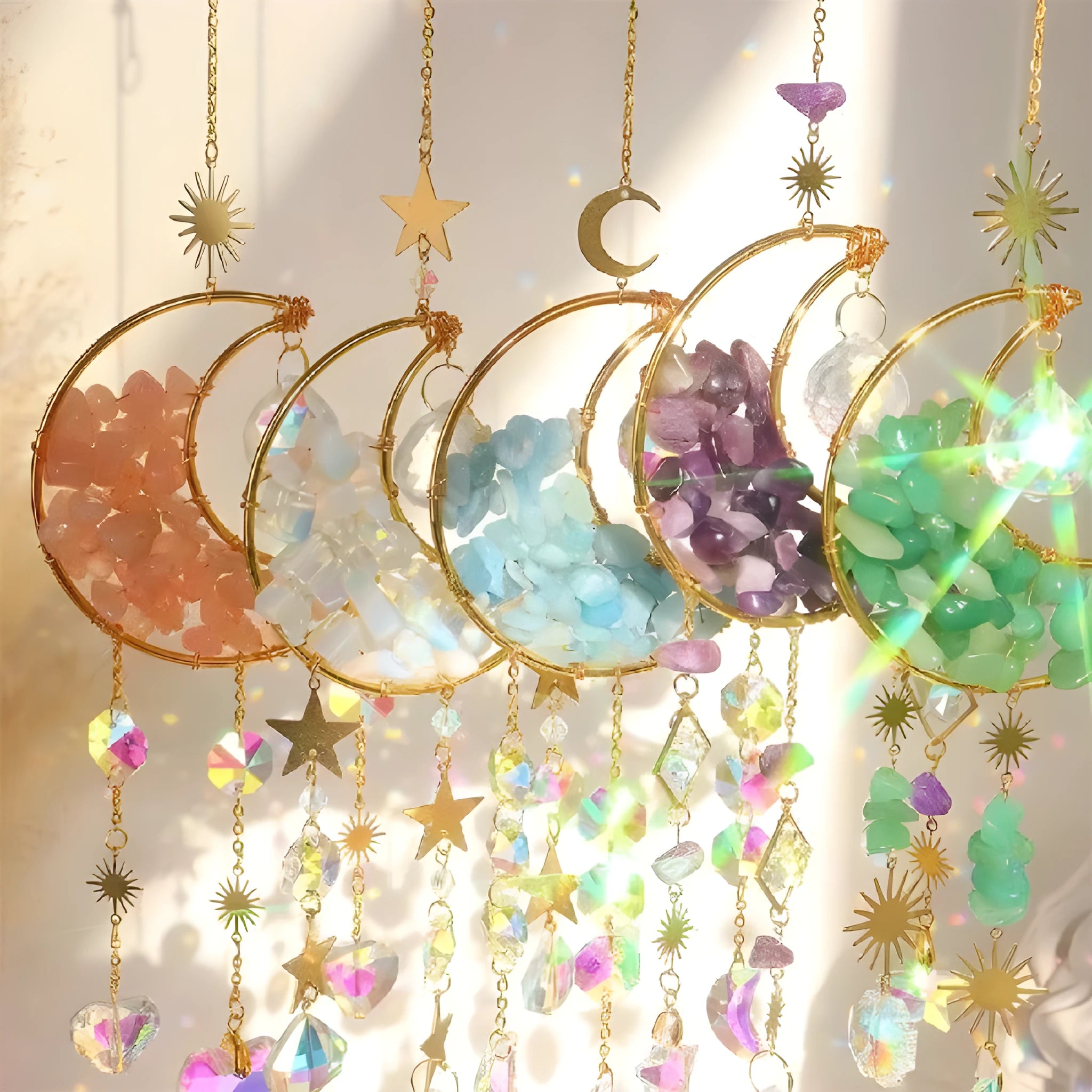 K9 crystal moon pendant hanging from a car rear-view mirror in sky blue colour
