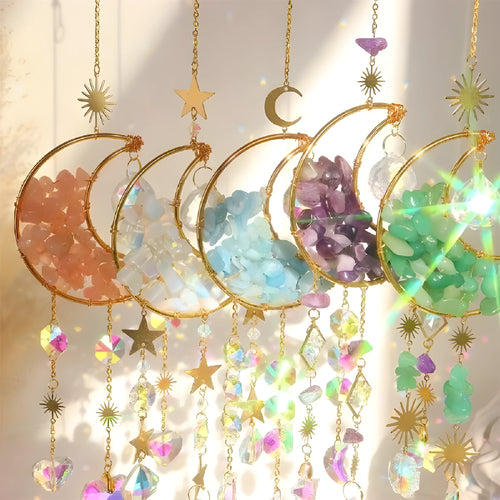 K9 crystal moon pendant hanging from a car rear-view mirror in sky blue colour