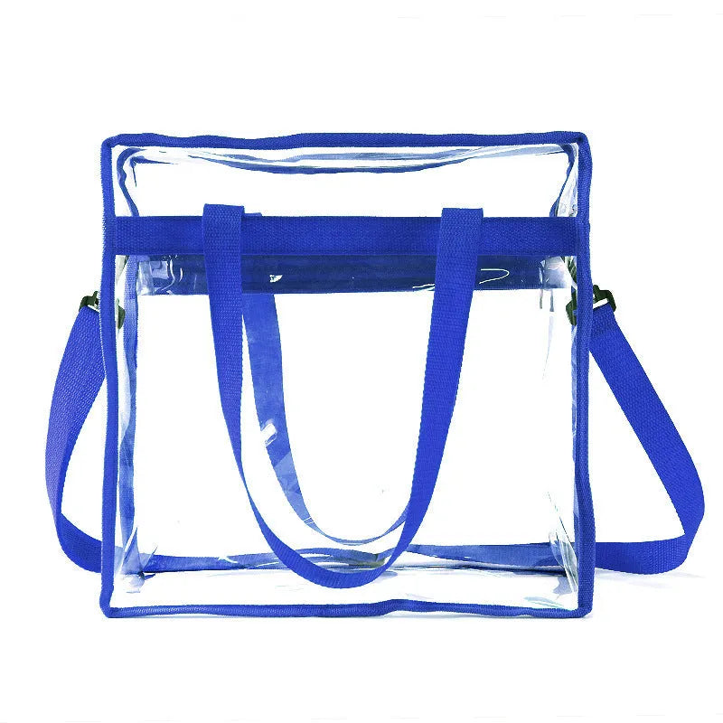 Women's PVC messenger bag with transparent front compartment and crossbody strap in a selection of colours.