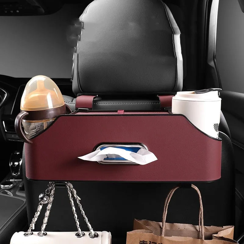 Genuine leather car tissue box organiser with additional storage compartment
