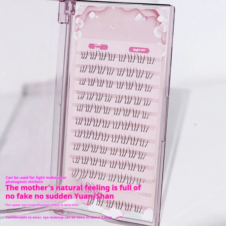 False eyelashes with kitten's paw lower design in 12-row segmented construction and 4-5-6mm tapered length