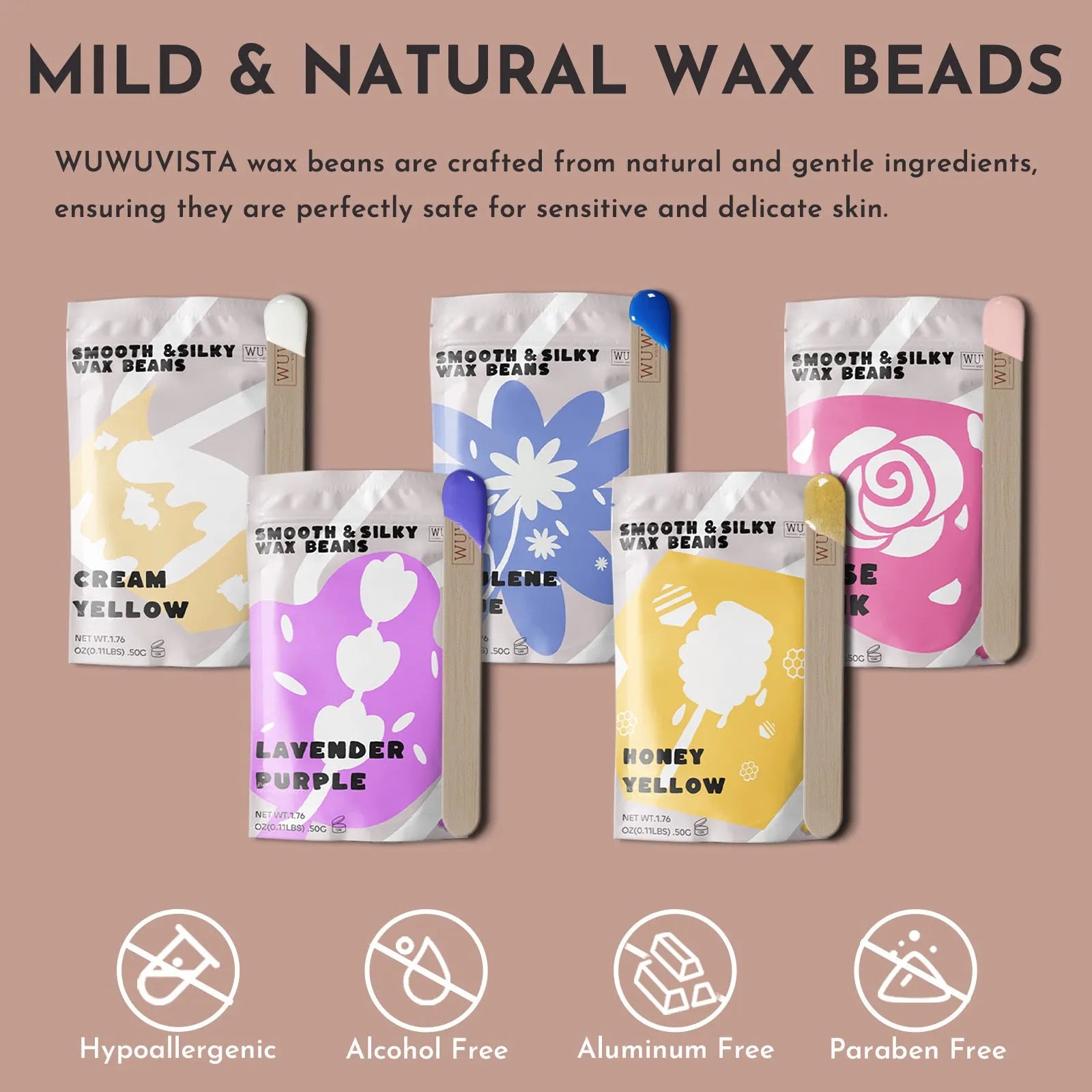 Professional waxing kit with wax warmer, hard wax beans, applicator sticks and aftercare products for sensitive skin