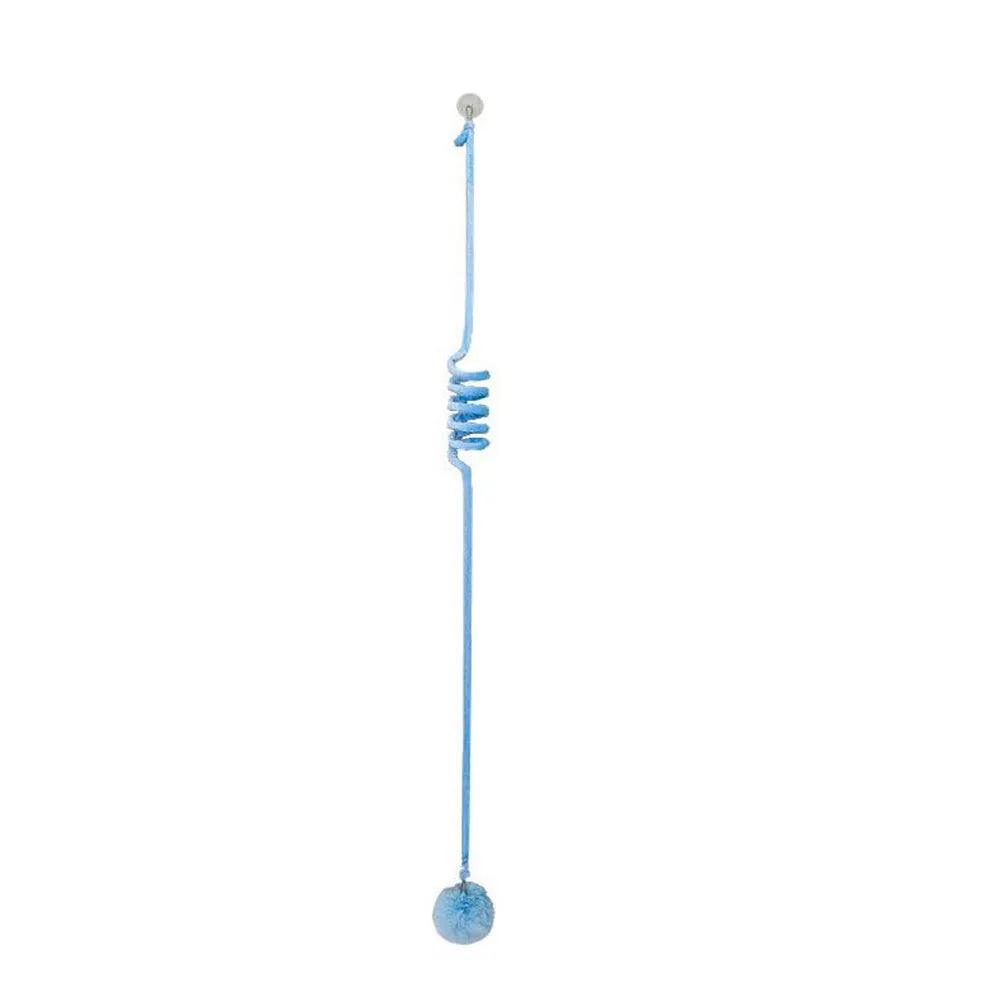 Kitten playing with hanging spring toy featuring inflatable ball and suction cup mount in various colours