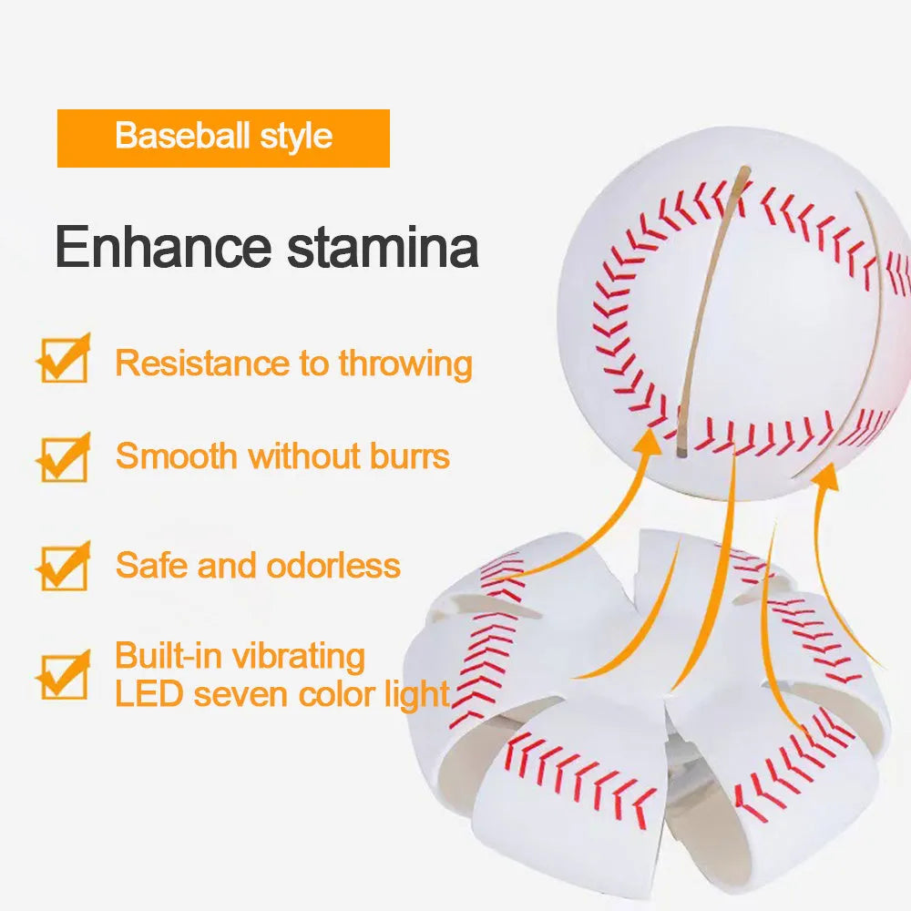 Glow plastic dog training ball that transforms to flying disc with suction activation