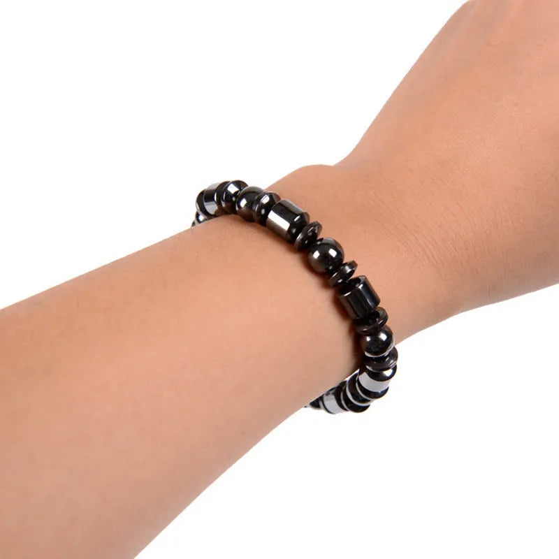 Black pentagram stone magnetic bracelet with stretch band