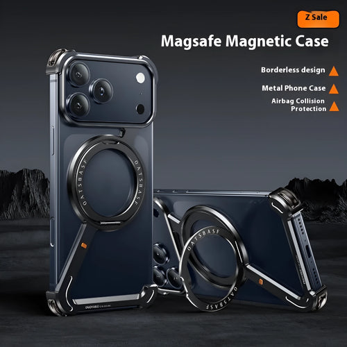 Black metal frame phone case for IPhone17Promax showing invisible magnetic bracket and electroplated finish