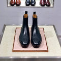 Black high top leather business casual shoes with cowhide upper and leather sole