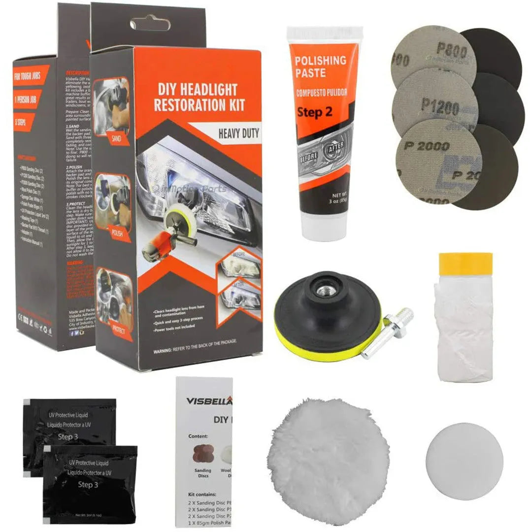 Carbon steel headlight repair tool kit for vehicle and machine repair, model style 10753.