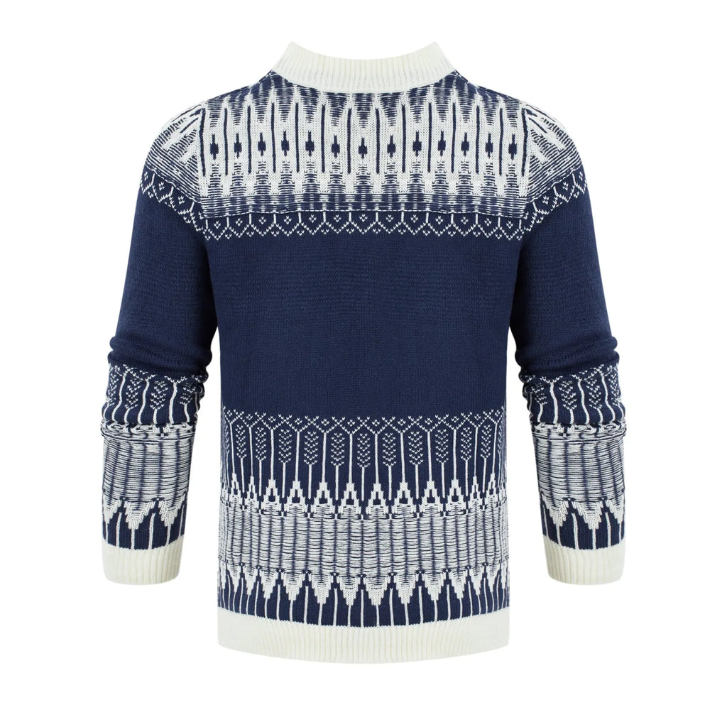Men's cotton blend knitted pullover sweater in crew neck style with long sleeves