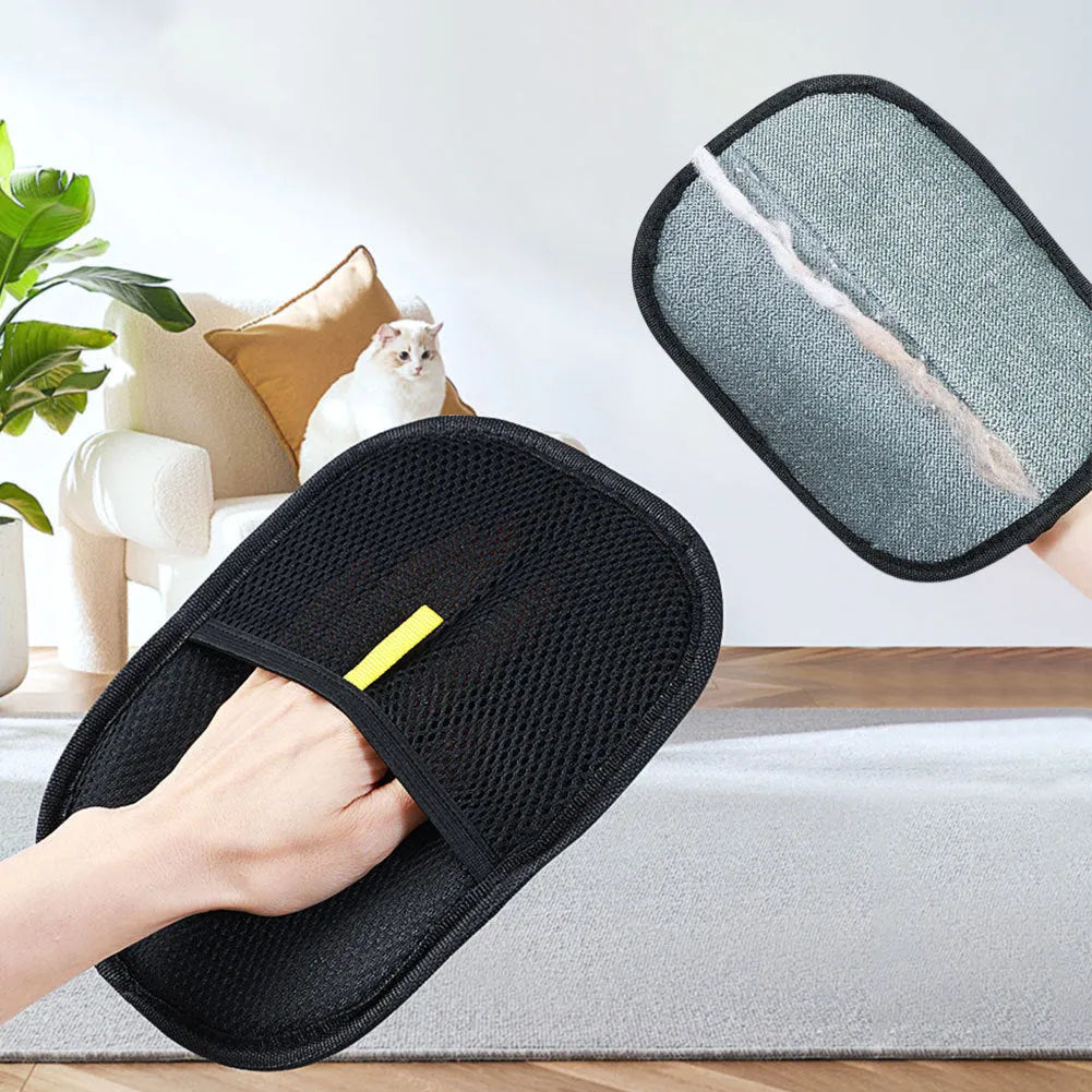 Black pet hair remover glove with silicone bristles for deshedding dogs and cats
