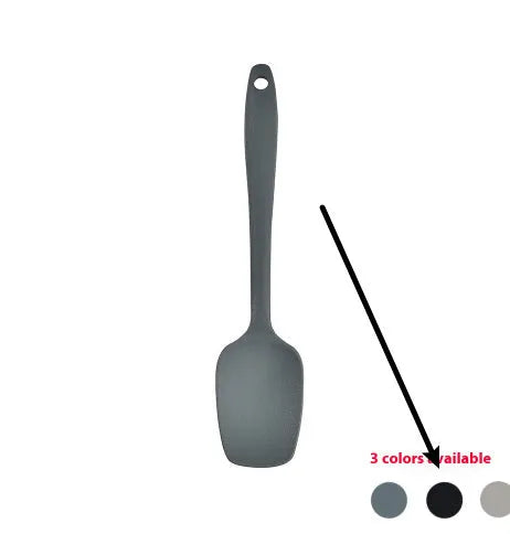 Black silicone 12-piece kitchen utensil set with rotating storage bucket including ladle, spatula, and food clip.
