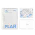 Blue and white A5 PVC spiral notebook showing spiral binding and water-resistant cover.
