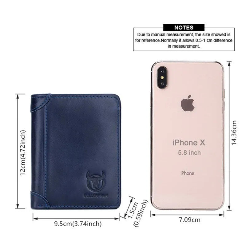 Men's casual leather wallet with fold cover showing multiple internal compartments