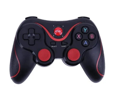 Black X3 Bluetooth wireless game controller with attached phone clip for Android smartphones