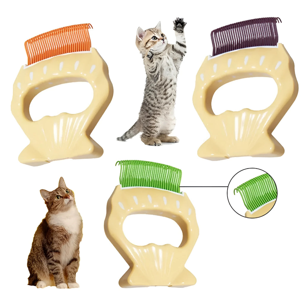 Green shell shaped plastic pet brush with bent wire bristles and an anti-slip handle