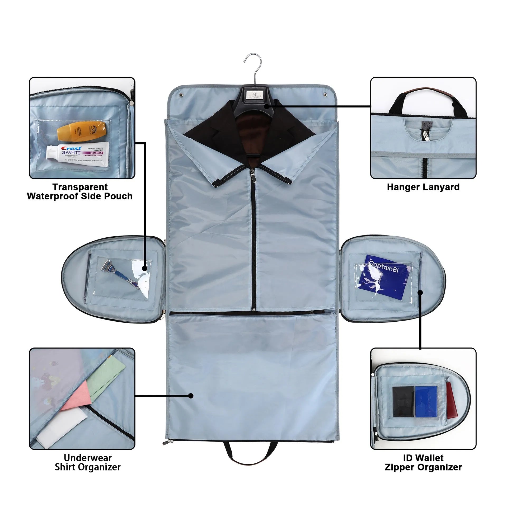 Folding duffel bag in Oxford cloth, shown in dark blue, with a 36-55 litre capacity for travel and gym use.