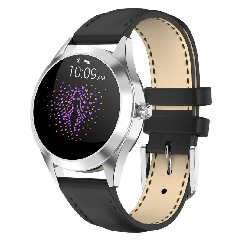 Women's multi-functional sports smartwatch in black, rose gold, silver, or white with heart rate monitoring