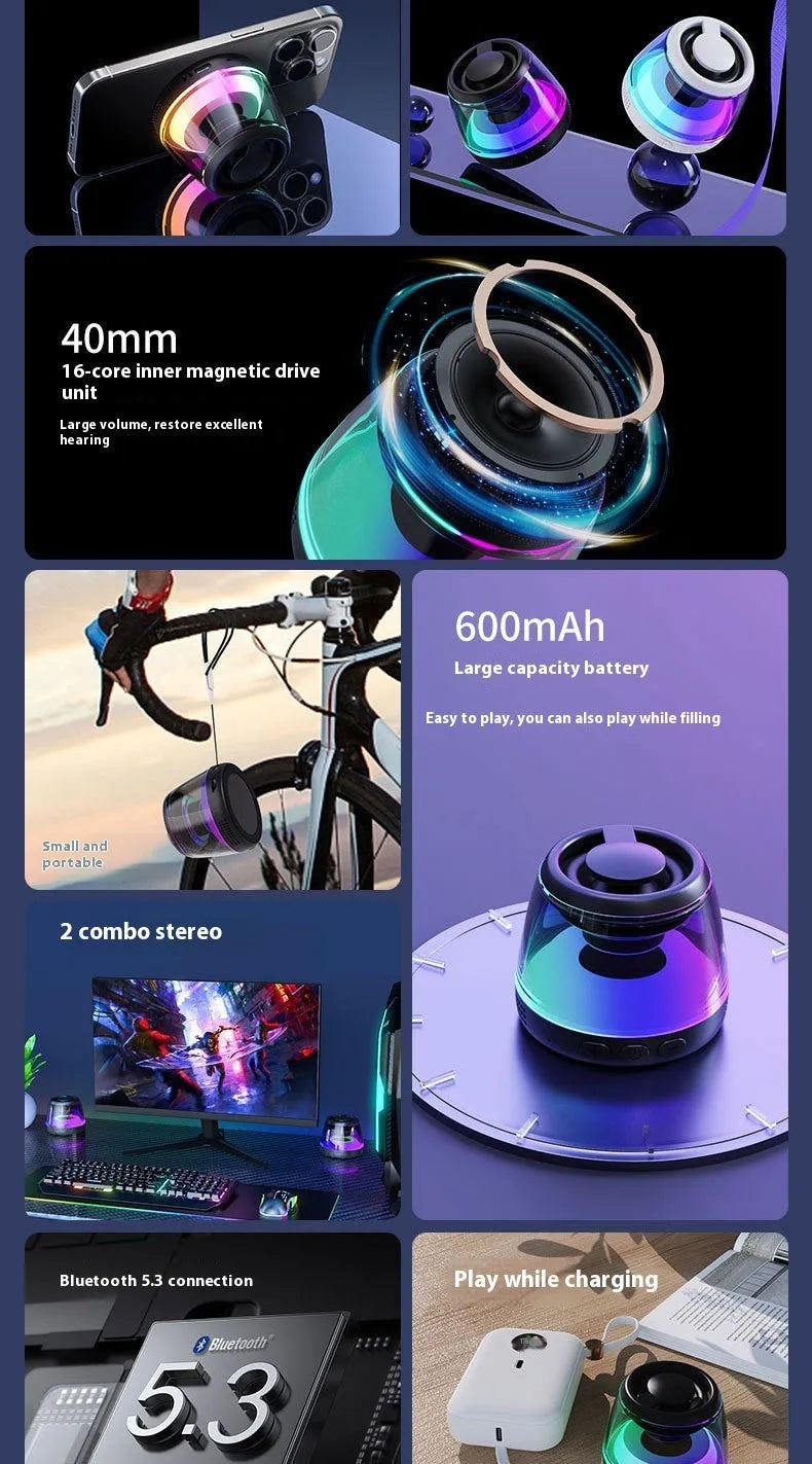 Compact portable wireless Bluetooth speaker with ambient lighting in black or white colour