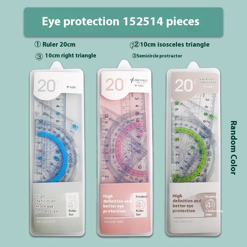Youpai transparent acrylic drawing ruler set with square and protractor on a white background.