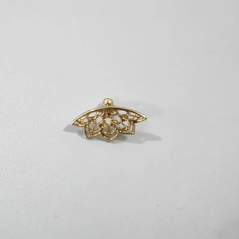 Geometric spider web stud earrings with mesh design in electroplated gold or silver metal finish.