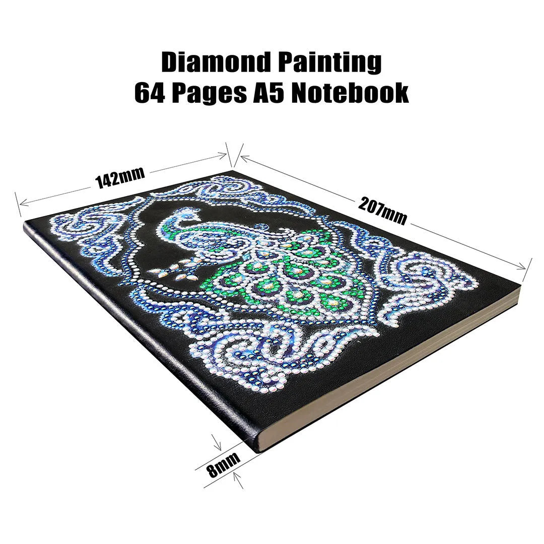 Peacock diamond painting notebook with shaped and bright drill beads, A5 size 142x207mm