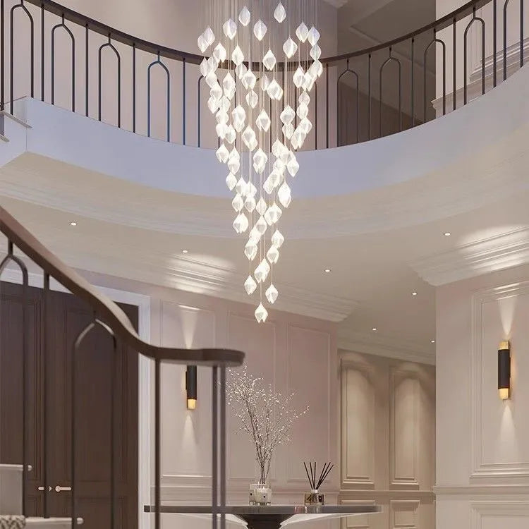 Ceramic magnolia coloured single-head pendant light with petal chandelier design.