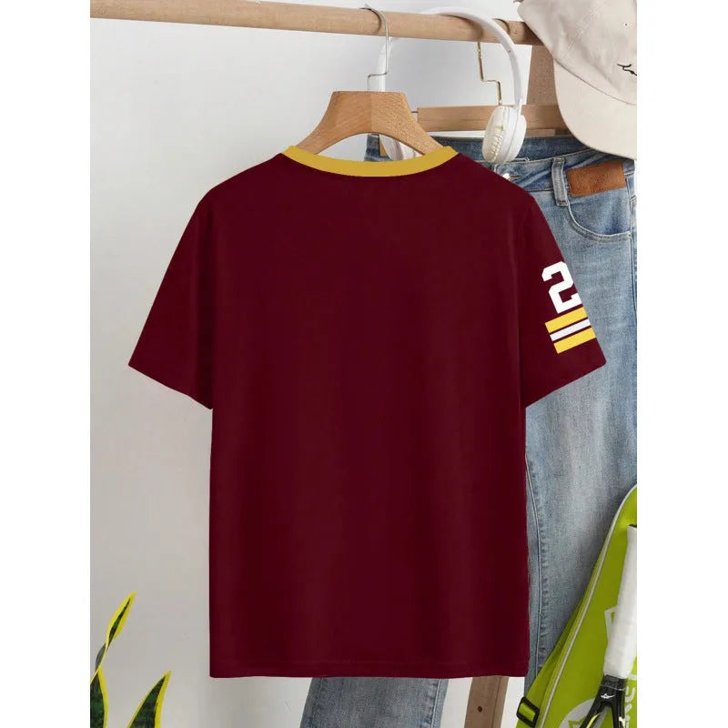Men's loose fit cotton t-shirt with digital printed letter design in contrasting colours, short sleeve pullover style